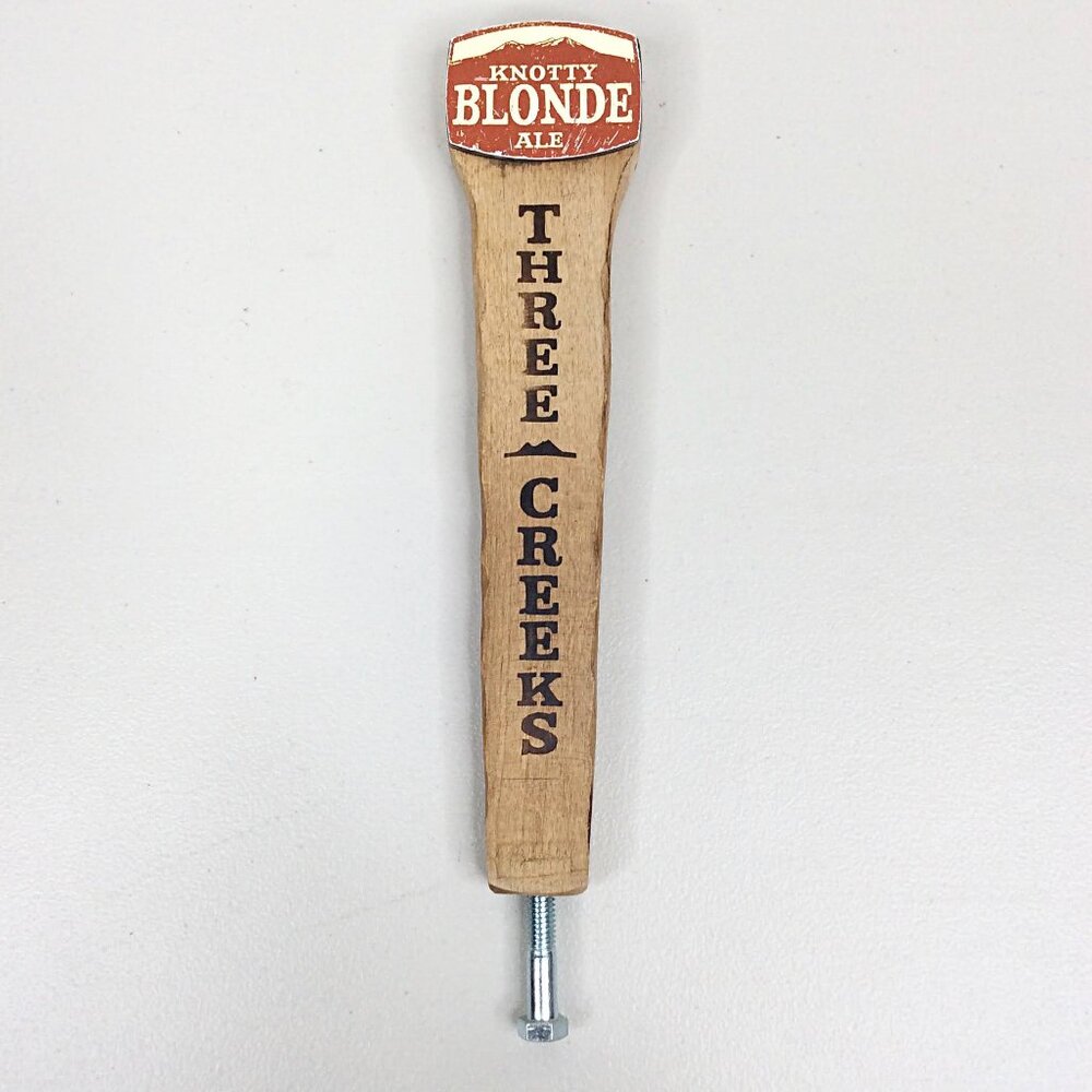 Three Creeks Brewing Beer Tap Handle Knotty Blond Ale Firestorm Red‎ 11" Tall